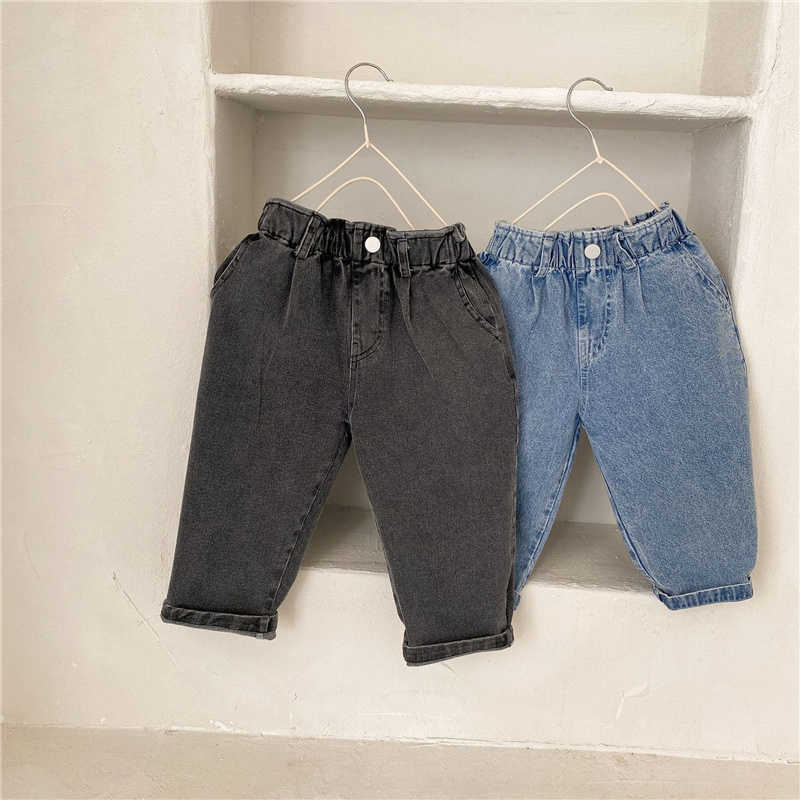 Korean style spring girls boys loose casual jeans 2-6 years kids children elastic all-match denim pants 210615