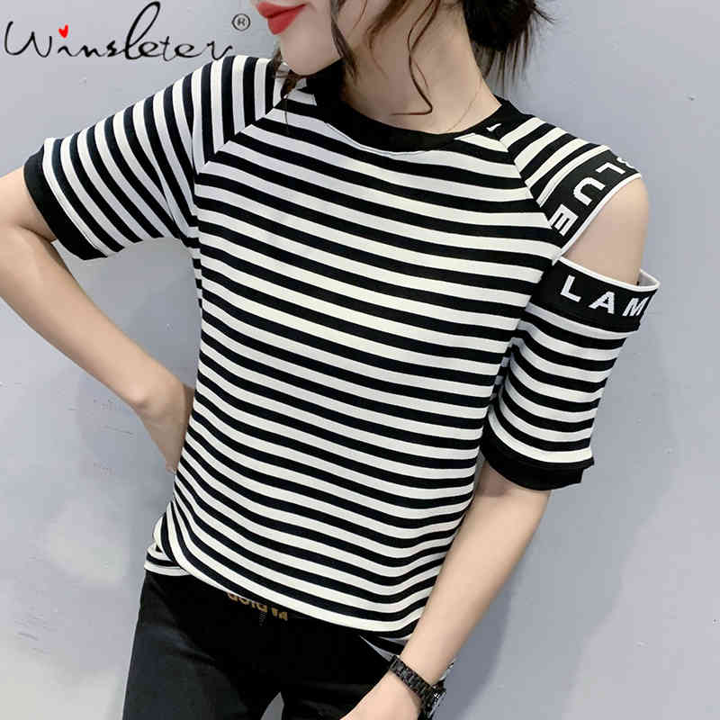 Women's T-Shirt Summer Korean Style Cotton Chic Stripe Women Tops Short Sleeve Sexy Hollow Out Print Letter All Match Tees 2021 T1, Black white strips
Women's T-Shirt Summer Korean Style Cotton Chic Stripe Women Tops Short Sleeve Sexy Hollow Out Print Letter All Match Tees 2021 T1, Black white strips