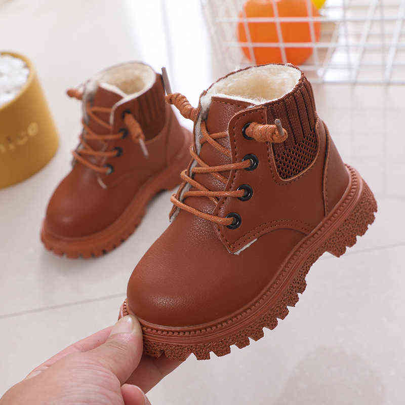 Kids Baby Girls Boots Winter Fashion Cotton Shoes Children Boys Warm Plush Boots Lace Up Fashion Velvet Snow Boots 211108