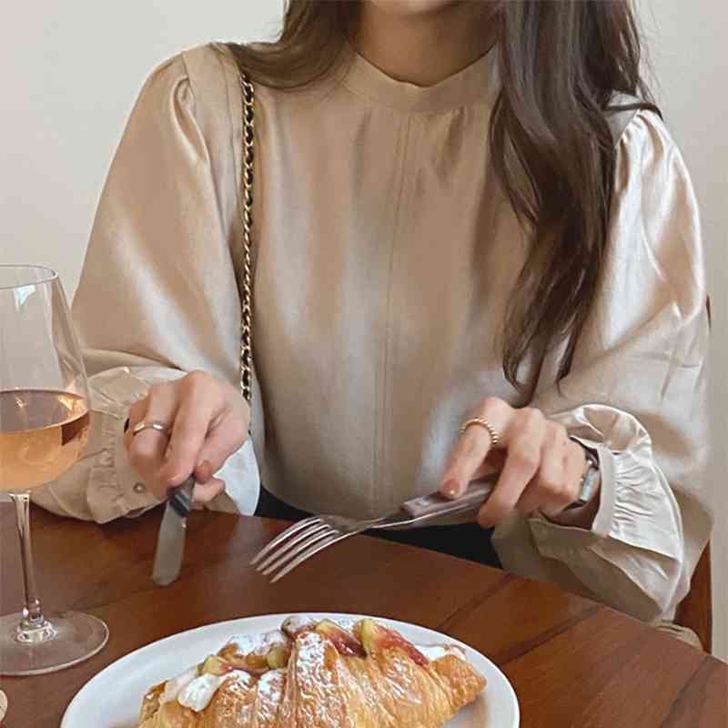 Nomikuma Women Blouses Korean Half Turtleneck Pullover Tops Causal Puff Long Sleeve Solid Blusas Mujer De Moda Verano 6D585 210427