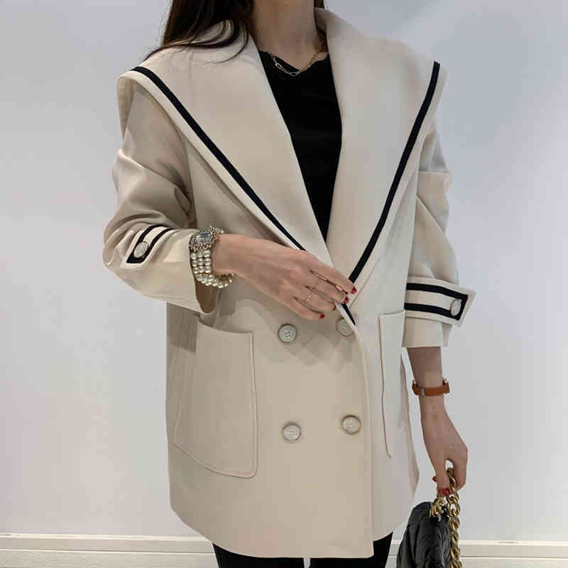 Comelsexy Fashion Autumn Women Blazers And Jackets Work Office Lady Suit Slim Business V-neck Double Breasted Coat 210515
