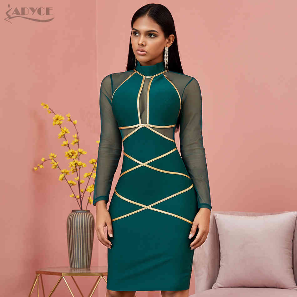 Spring Long Sleeve Green Lace Bandage Dress Women Sexy Hollow Out Club Mini Celebrity Evening Runway Party 210423