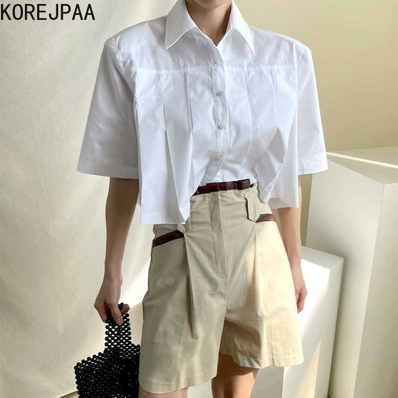 Korejpaa Women Sets Summer Korean Chic All-Match Lapel Pleated Short-Sleeved Shirt High Waist Double Pocket Casual Shorts 210526, Khaki shorts
Korejpaa Women Sets Summer Korean Chic All-Match Lapel Pleated Short-Sleeved Shirt High Waist Double Pocket Casual Shorts 210526, Khaki shorts