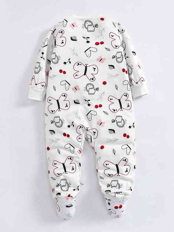 Baby 2pcs Striped And Cartoon Print Zipper Up Sleepsuit SHE