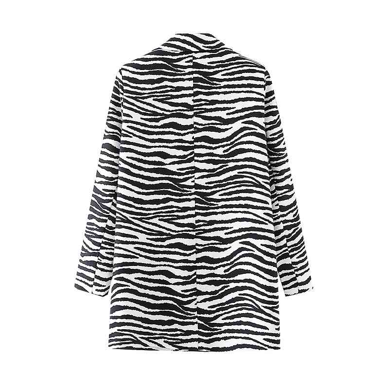 Streetwear Women Zebra Stripes Print Coats Fashion Ladies Single Button Blazers Causal Female Chic Pocket Jackets 210430