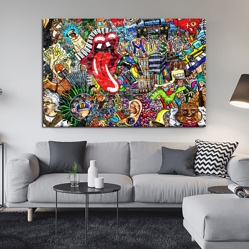 Graffiti Street Art Music Collage Abstract Figure Picture Canvas Painting Wall Art Poster Prints for Living Room Decor No Frame