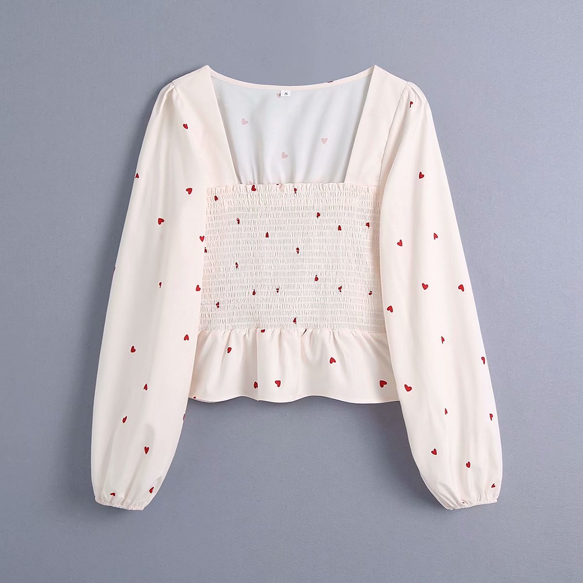French Fresh Long-sleeved Pullover Elastic Bust Square Collar Printed Female Shirt Sweet Chic Women's Tops 210507