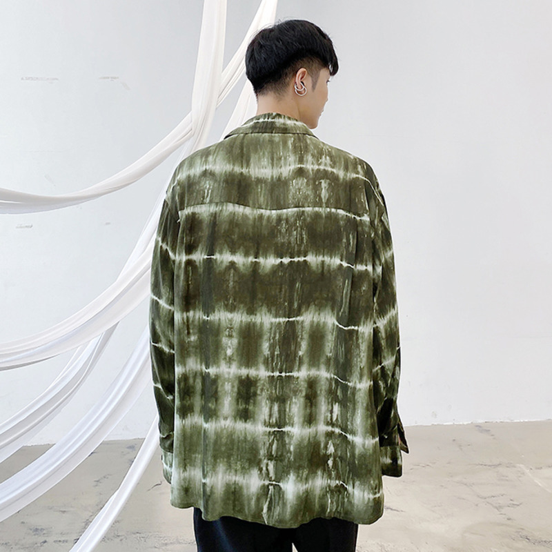 IEFB Personalized Niche Men's Clothing Irregular Tie Dye Long Sleeve Shirt Men's Fashion Oversized Print Tops Casual 9Y6509 210524