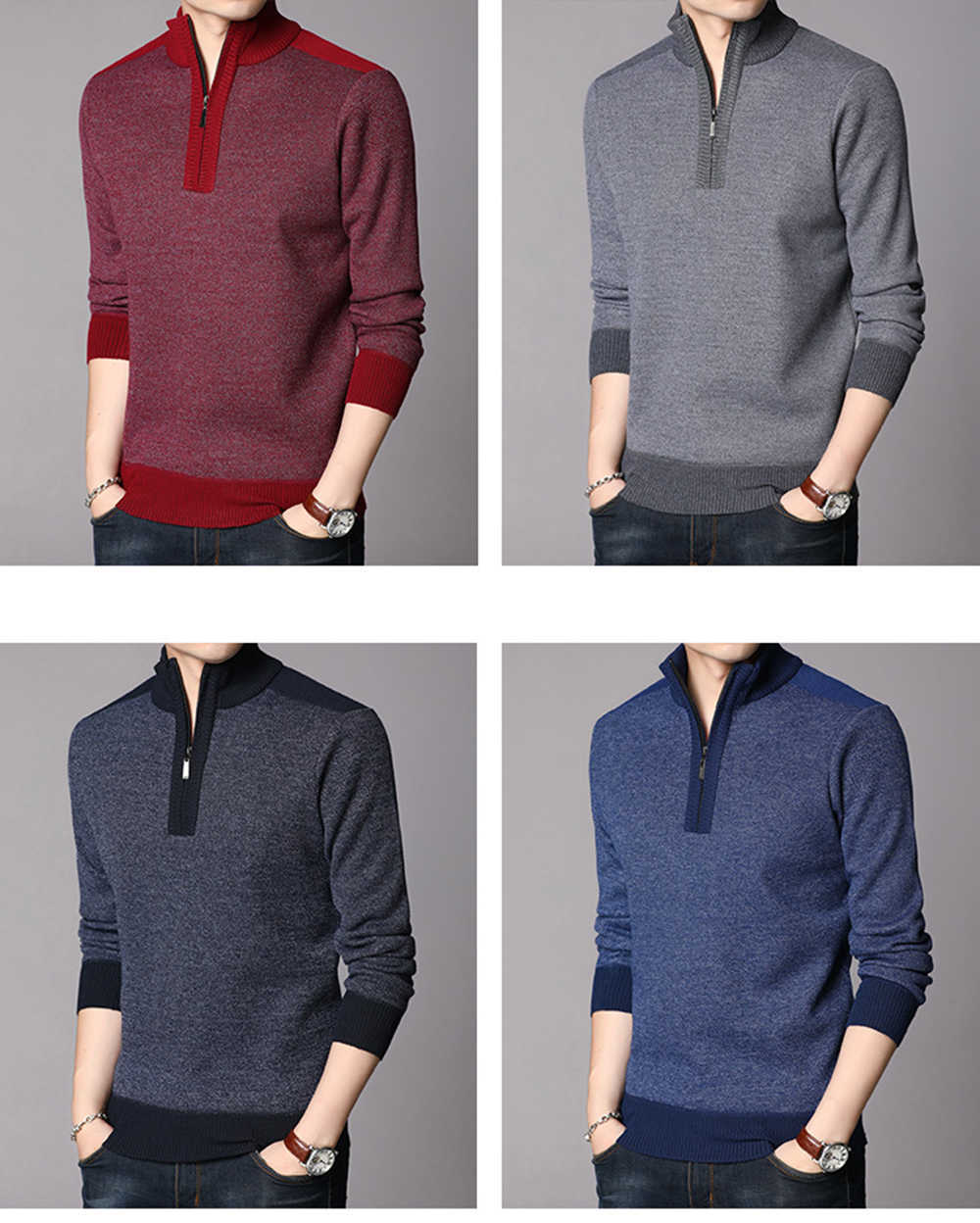 Cashmere Sweater Men Clothes Spring Autumn Winter Thick Warm Wool Pullover Men Casual Zipper Turtleneck Pull Homme MZM063 210818