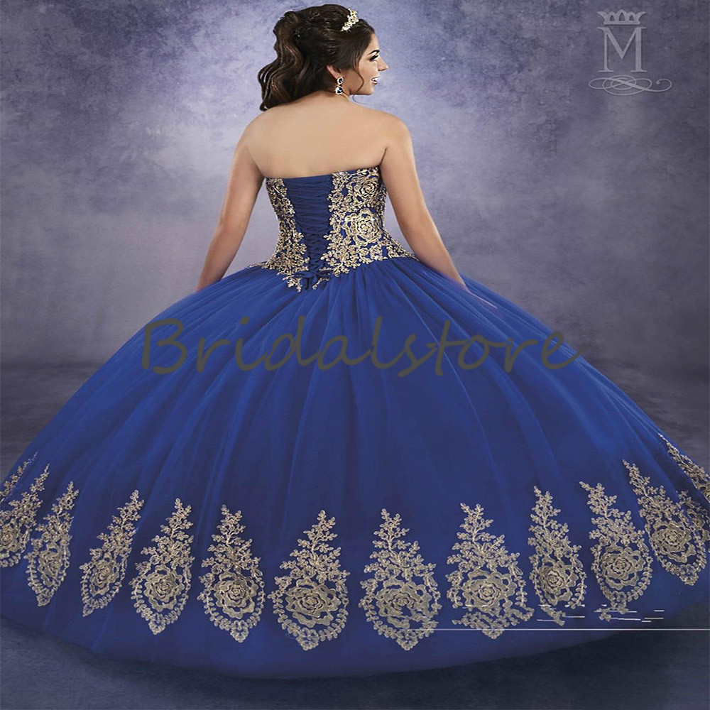 Classy Red Quinceanera Dress With Gold Appliques Royal Blue Ball Gown Sweet 16 Prom Dresses 2021 Sweetheart Puffy Tulle Birthday Party Wear Vestidos 1