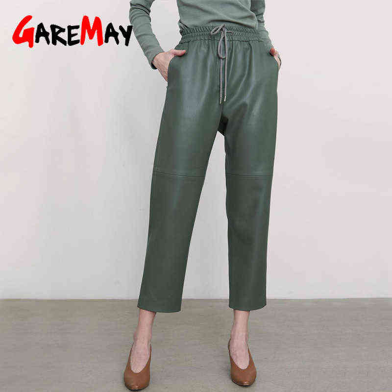 Autumn Winter Women's Leather Trousers High Waist Loose black Brown Straight Leg Pants Classic pu Faux for Women 211115