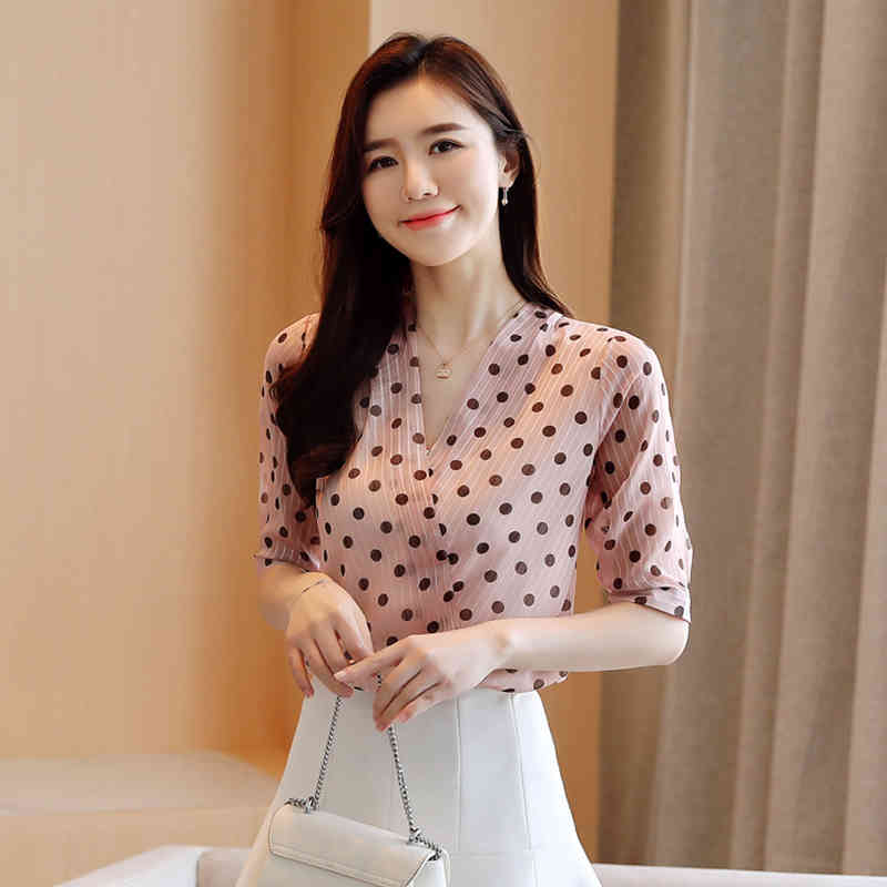 Fashion Polka Dot Summer Clothes Women Tops and Blouse Korean Elegant Ladies Shirt Chiffon Blusas 8980 50 210506