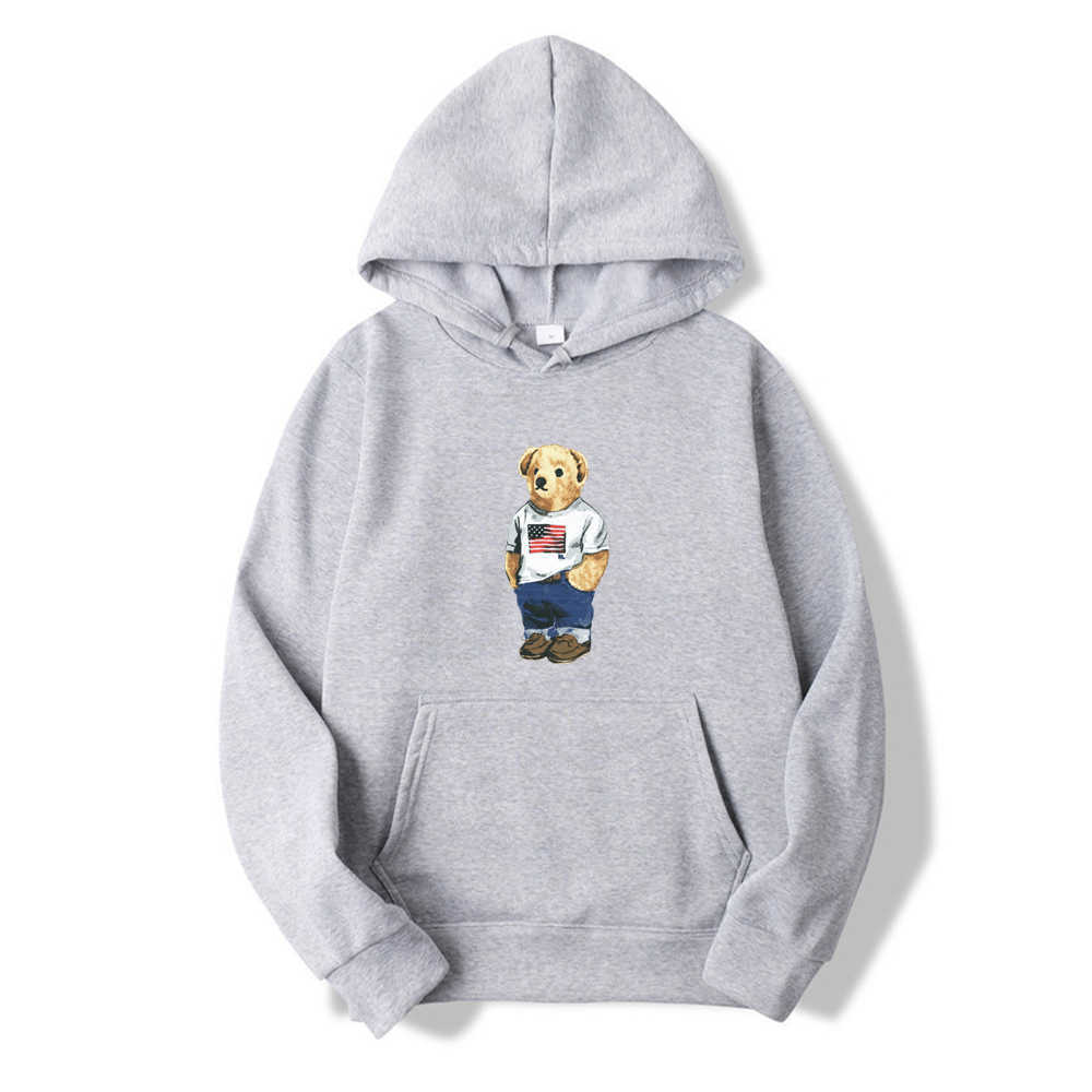 Hoodie Solid Color Printing Cute Bear Casual Loose Exercise Daily Trend Fashion Lovers Sweatshirt Top 210813