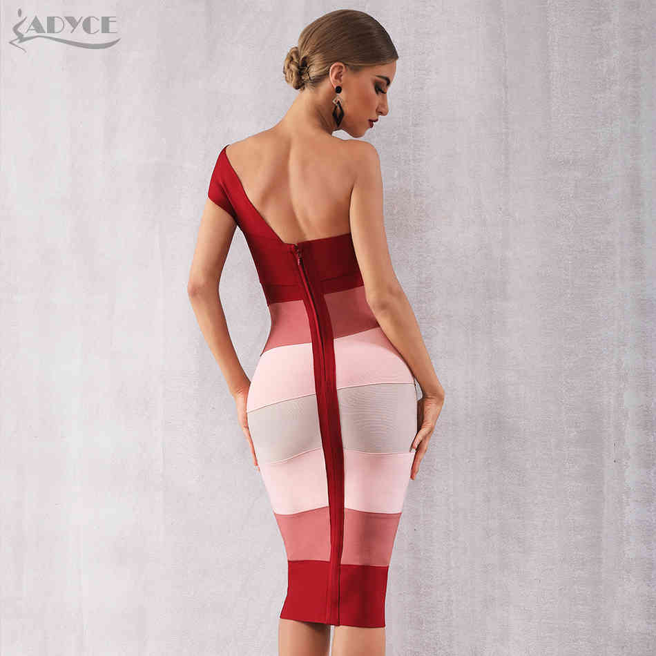 Summer Women One Shoulder Bandage Dres Sexy Sleeveless Mid-Calf Bodycon Club Celebrity Evening Runway Party Dress 210423