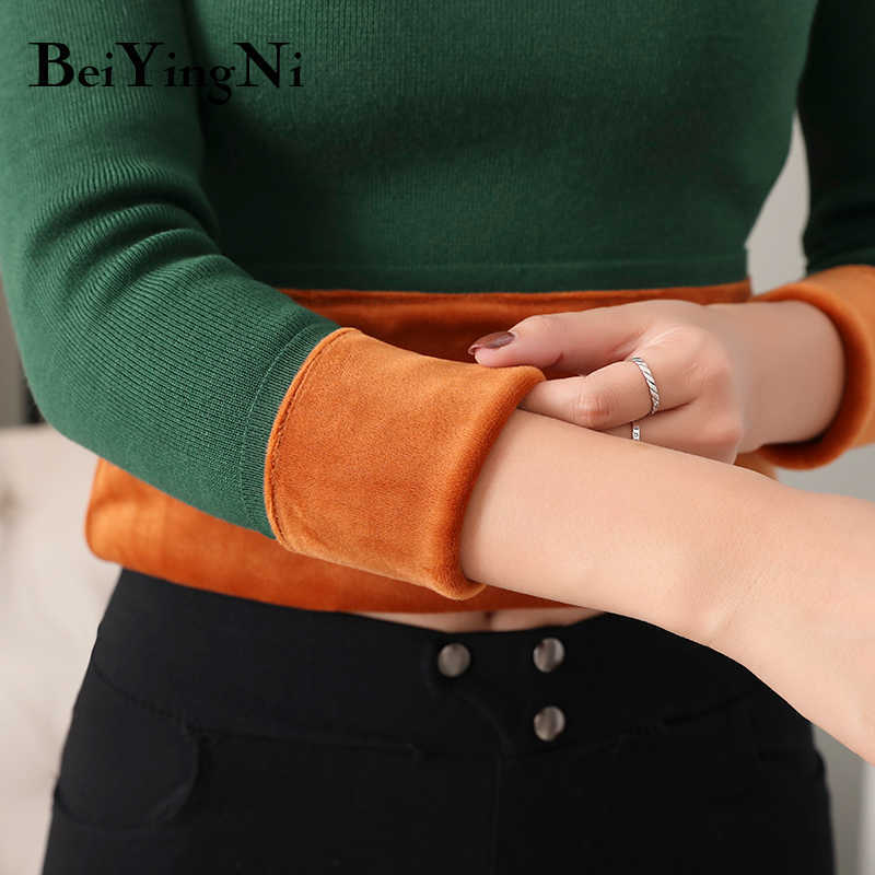 Beiyingni Women Sweaters Pullovers Fleece Warm Thick Elasticity Female Clothes Slim Jumper Autumn Winter Knitted Sweater Korean 210918