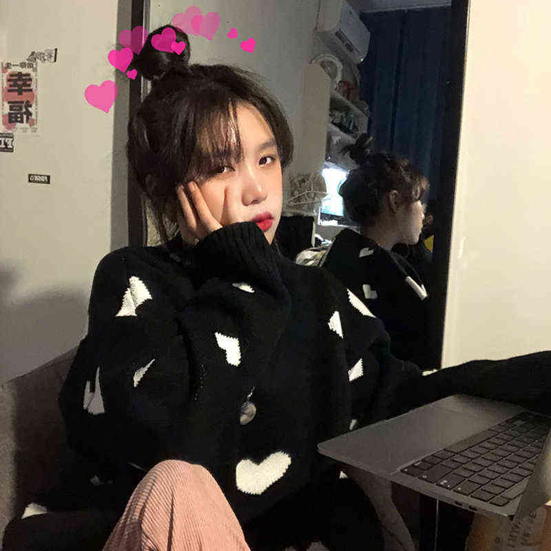 Nomikuma Autumn Winter Women Sweater Korean Love Heart Knitted Pullover Tops Causal Long Sleeve O-neck Pull Femme b037 211109