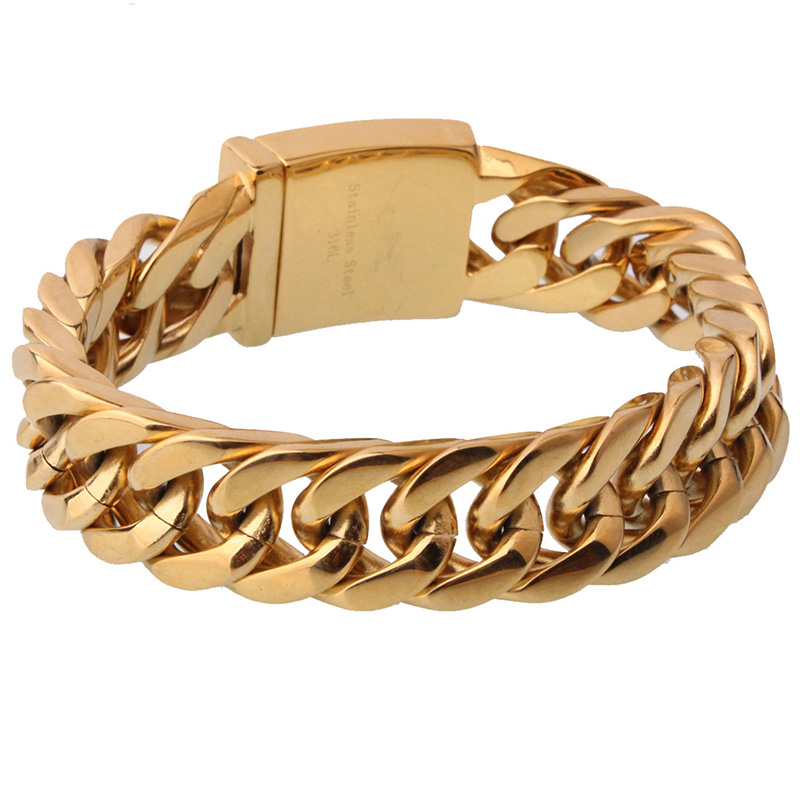 17*220mm Big Wide Cuban Miami Chain Bracelet Heavy Gold Plated Curb Link Chains Bracelets Bangle for Men New Fashion Personalized Hip Hop Rock Punk Pa