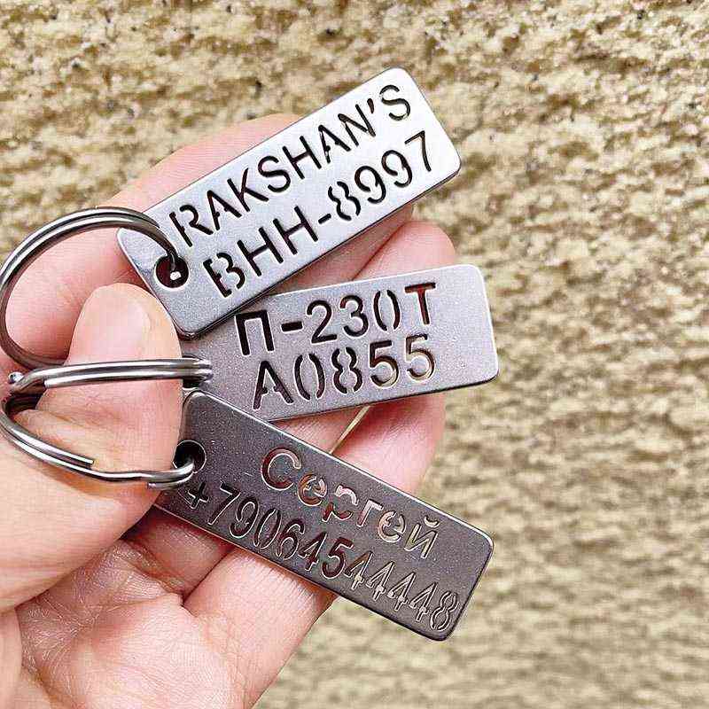Custom car keyring Tags Engraved Pet Name Birthday Prevent Loss Engraved Phone Number Stainless Steel Key Chain Gift For Men H1126