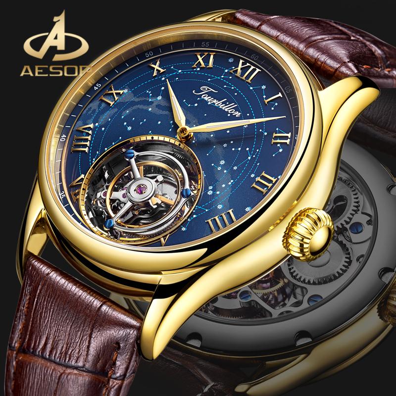 Wristwatches AESOP Top Men Watch Starry Sky Dial Real Tourbillon Men's Mechanical Watches Waterproof Sapphire Glass, Gold
Wristwatches AESOP Top Men Watch Starry Sky Dial Real Tourbillon Men's Mechanical Watches Waterproof Sapphire Glass, Gold