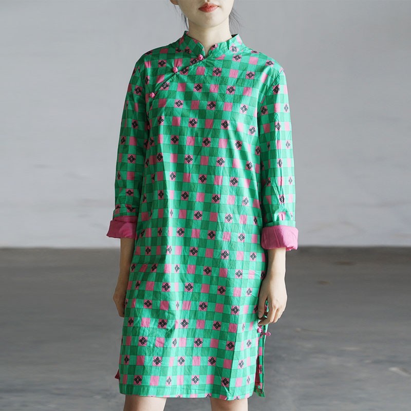 Johnature Retro Plaid Print Stand Plate Buckle Long Sleeve Dress Autumn Simple Loose Comfortable Women Fashion Dresses 210521, Green
Johnature Retro Plaid Print Stand Plate Buckle Long Sleeve Dress Autumn Simple Loose Comfortable Women Fashion Dresses 210521, Green