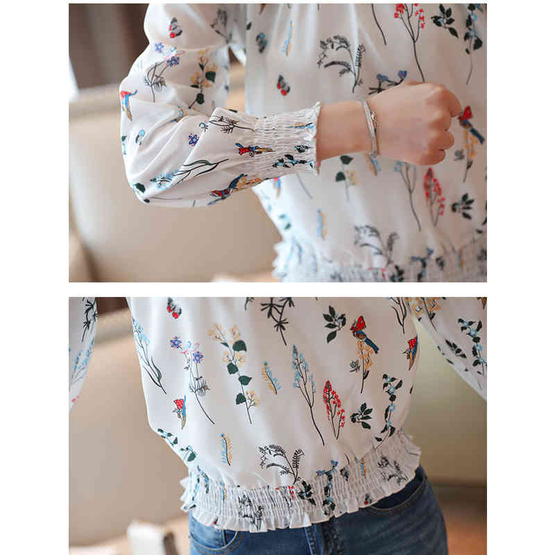 White Long Sleeve Printing Women Blouse Tops Plus Size OL Vintage Pullover Chiffon Shirt Camisas Mujer 6956 50 210506