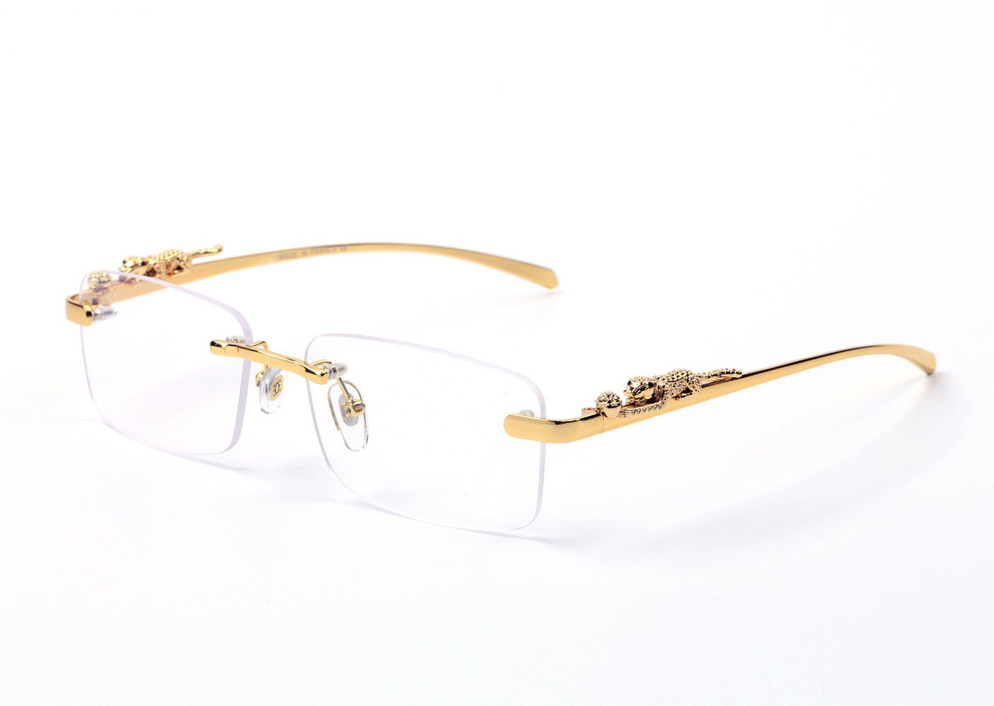 Luxury designer sunglasses Eyeglasses frames temples with panther heads Metal Frameless Full Rim Semi Rimless rectangular shape for men woman eyewear accessories