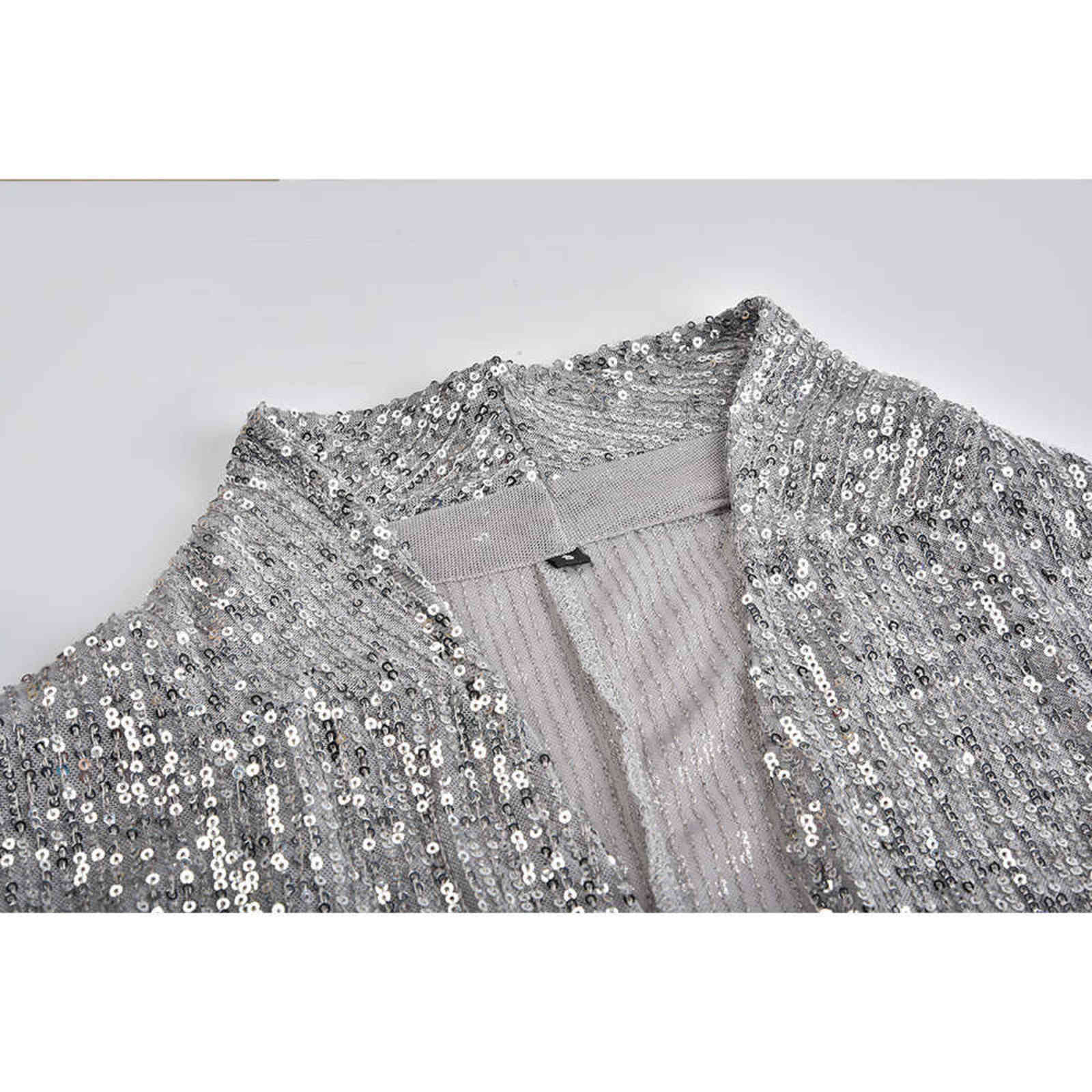Sequins Long Sleeved Blazers Fashion Women Shiny Party Coat Silver Casual Sleeve Jacket Female Chemise D35 211122