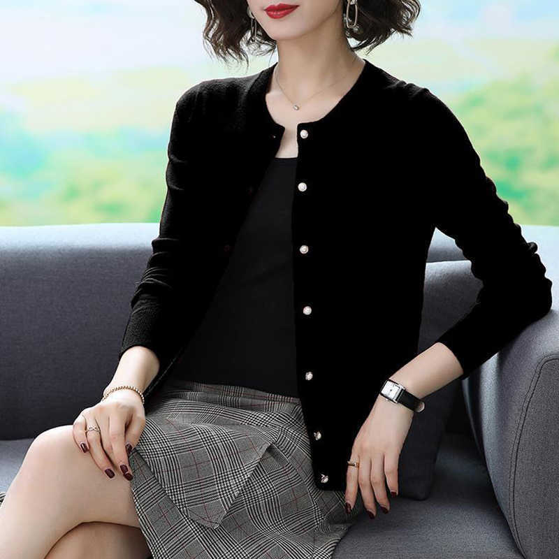 Fashion Korean Knitting Cardigan Solid elegant long sleeve O-neck slim sweater Single Breasted Casual allmatch jacket 211011Z