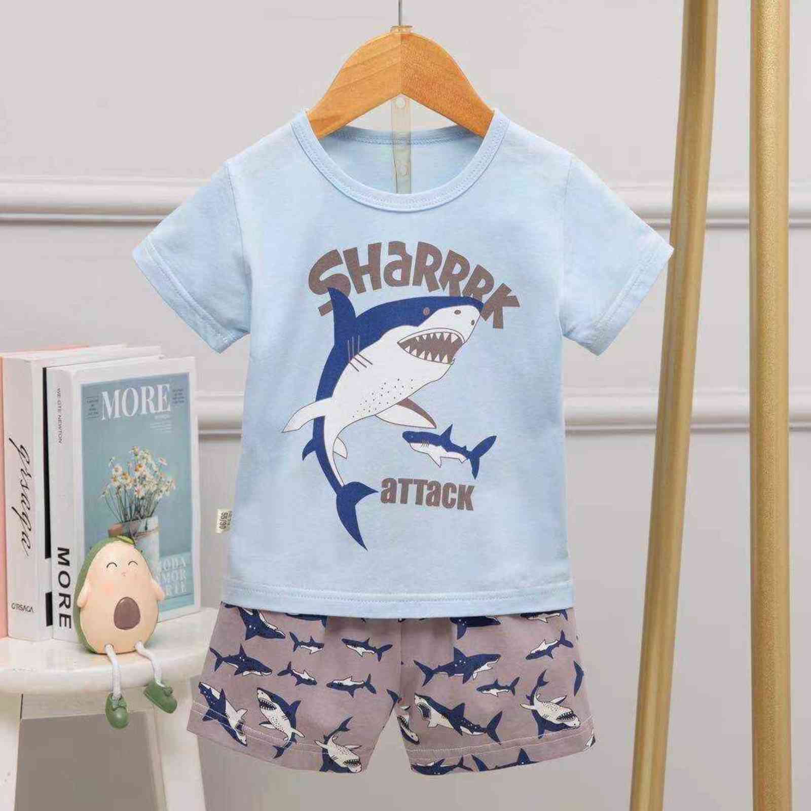 Summer Cute cartoon Pyjamas Suit Unicorn Sleeping Clothes For Kids Short Sleeve Pajama Set Dinosaur Costume Boy Casual Wear 211130