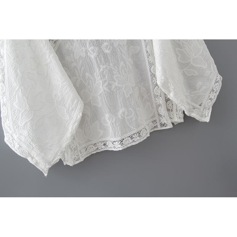 women tops lace hollow blouses shirts v-neck sweet solid long sleeved casual fashion 0311 40 210506