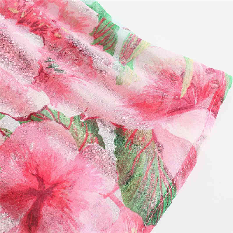 Sweet Woman Pink Flower Halter Long Dress Summer Casual Ladies Backless Beach Dresses Female Chic Print Tank 210515