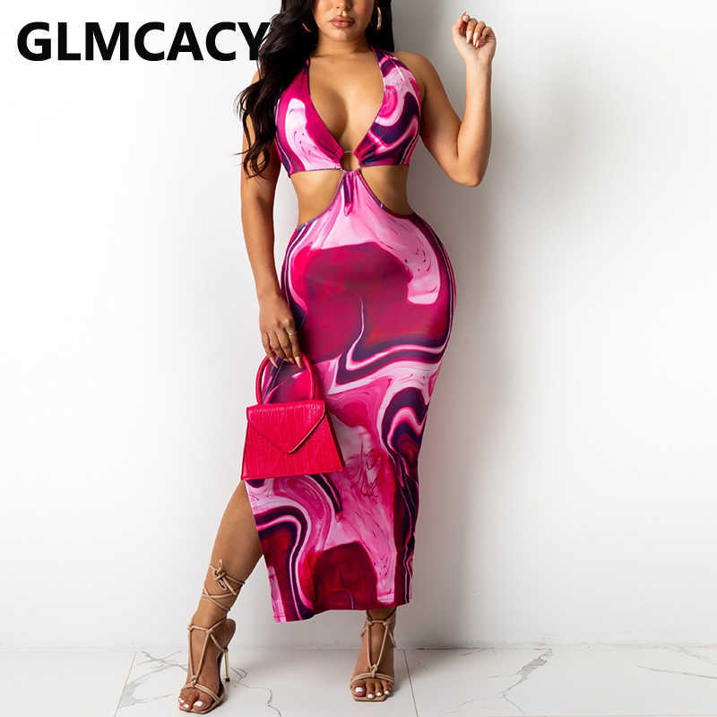 Halter Backless V Neck Slim Party Club Dress 210702