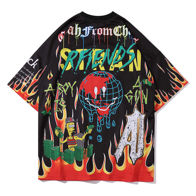 Aolamegs Men T Shirt Cartoon Graffiti Print Cozy Harajuku Hip Hop Style Short Sleeve Lovers High Street Casual Summer Streetwear 210623