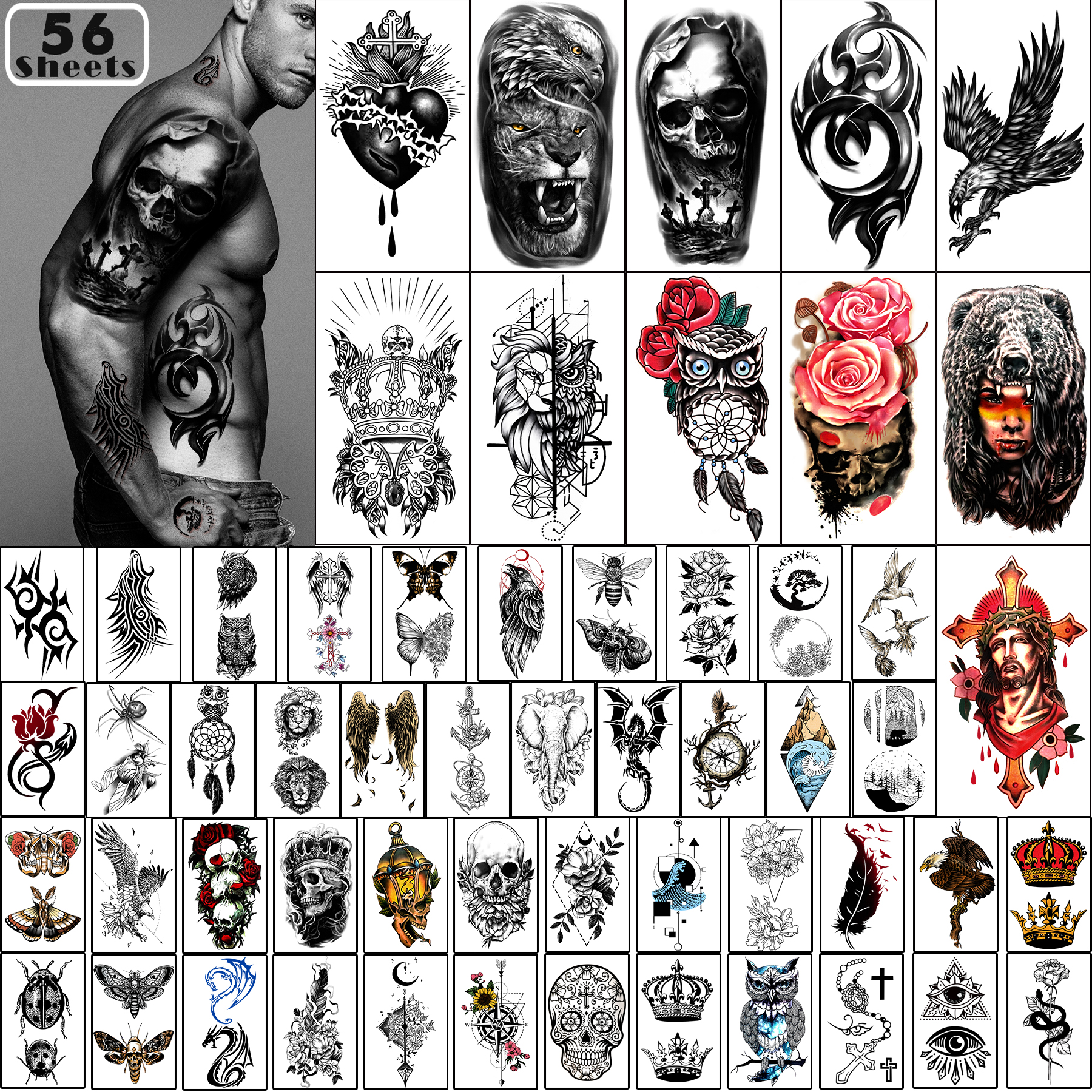 Metershine 56 Sheets Waterproof Temporary Fake Tattoo Stickers of Unique Imagery or Totem Express Body Art for Men Women Girl
Metershine 56 Sheets Waterproof Temporary Fake Tattoo Stickers of Unique Imagery or Totem Express Body Art for Men Women Girl