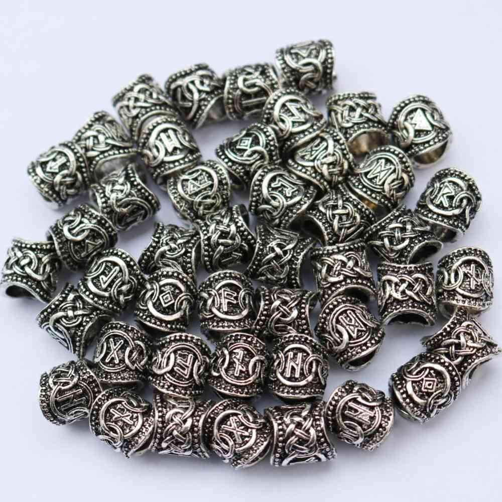 24Pcs Runic Runes Metal Beads Viking Jewelry Bead For Hair Beard Braided Charms Bracelet Making Jewerly Craft Whole Supplies