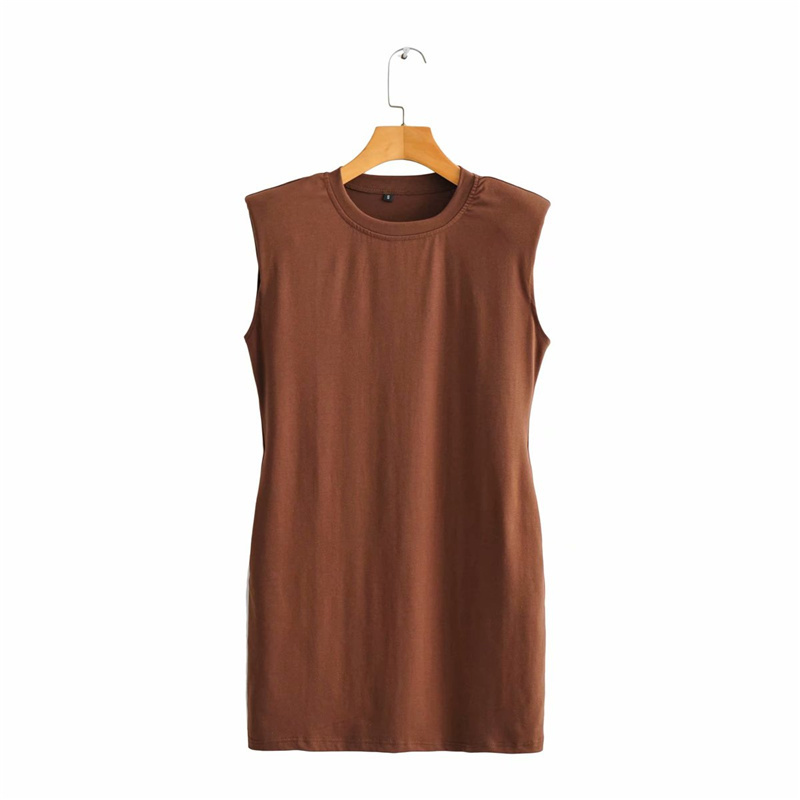 PUWD Elegant Woman Loose Shoulder Padded Cotton Vest Dress Summer Female Basic Sleeveless Short es Ladies Soft 210522