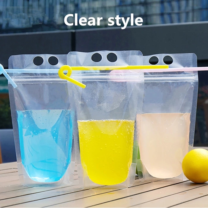 250ml 500ml Party Plastic Water Bags Bottle Disposable Drink Repeat Closed Tote Self-Standing Juice Liquid Bag Heart Clear Pouches for Milk