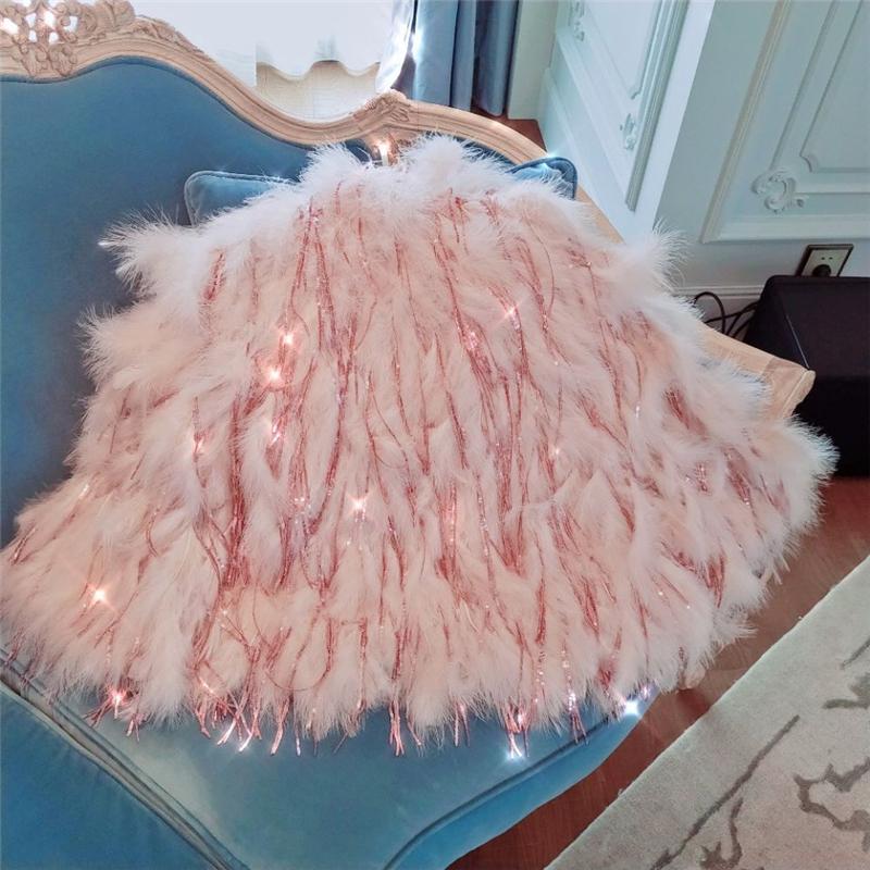 Women's Fur & Faux 2021 Fall Winter Jacket Women Fashion Sequins Tassel Imitation Ostrich Feathers Luxurious Outerwear Ladies Coat Ins