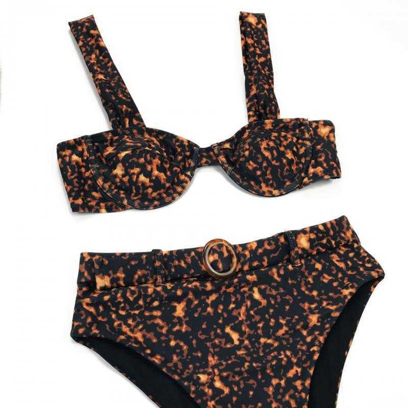 Colysmo Print Brazilian Biquini Underwire Push Up Padded Swimsuit Women High Waist Bikini Sexy Backless Swimwear Two-piece 210527