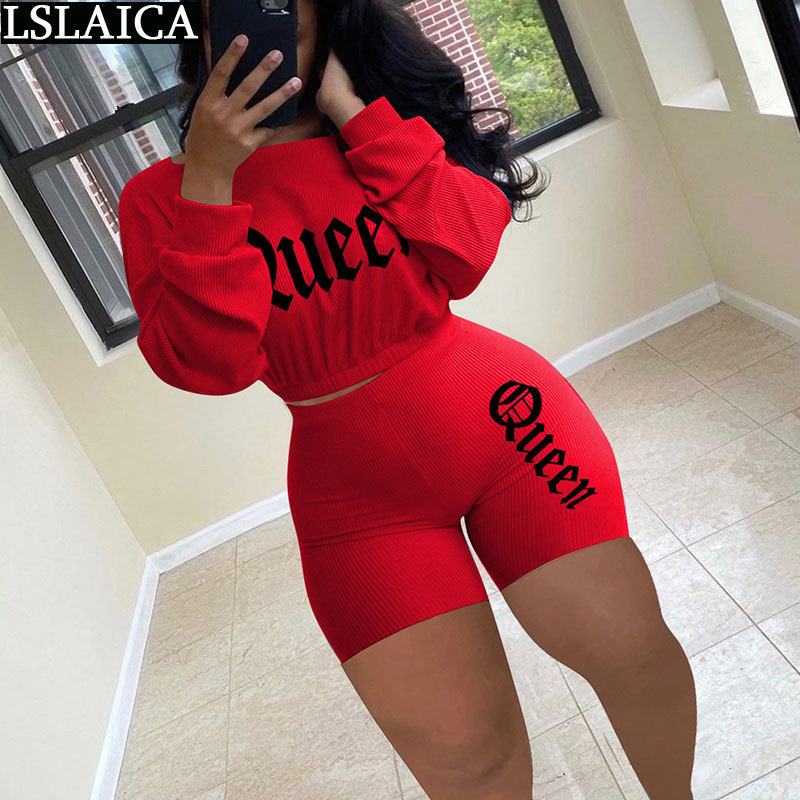 Clothes for Women Skinny Fashion Two Piece Set Top and Pants Elastic Waist Letter Printing Long Sleeve Conjuntos De Mujer 210515