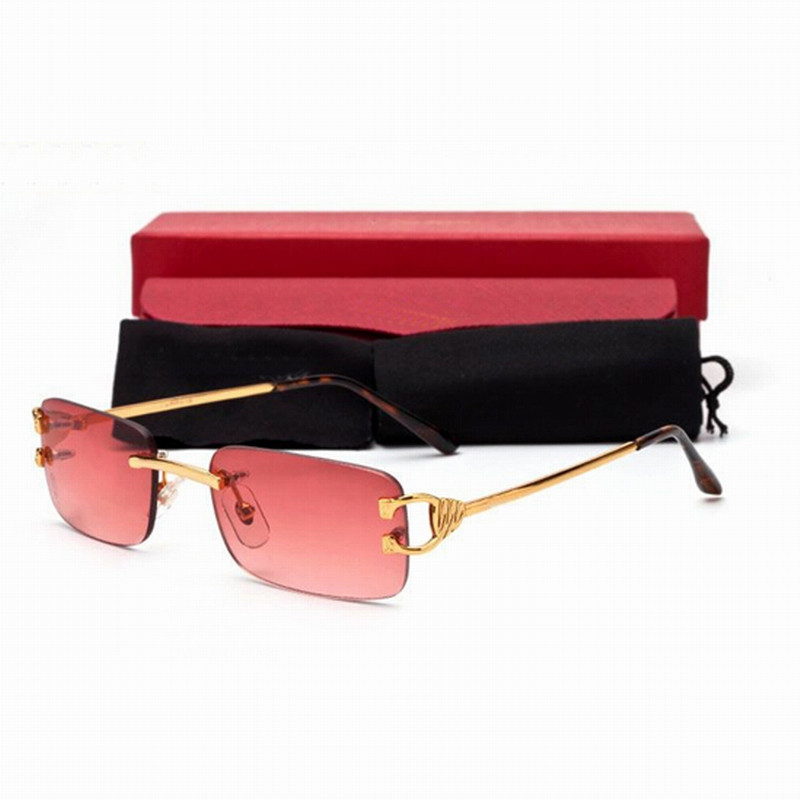 Red fashion designer sunglasses for men glasses rectangular mens women rimless sun eyeglasses silver gold Red Beige Green metal frames eyewear accessories With box