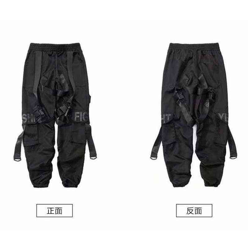 HOUZHOU Cargo Pants for Men Joggers Hip Hop Techwear Streetwear Casual Gothic Trousers Male Summer Black Sweatpants Ribbons 211112
