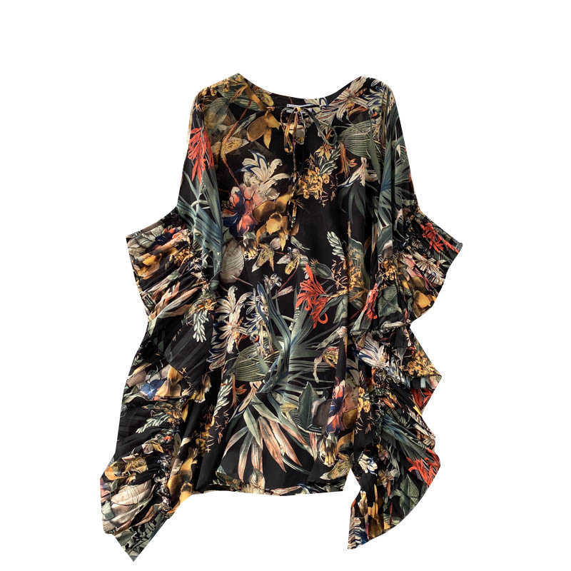 DEAT Women Loose Cloak Ruffles Dress Round Neck Short Sleeve Arrivals Lady Temperament Fashion Spring Summer 11D1546 210709