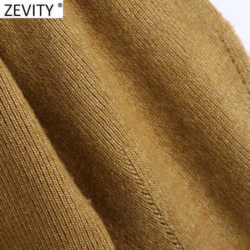 Zevity Women Sweet Print Pleated Agaric Ruffles Patchwork Knitting Sweater Female Lantern Sleeve Casual Chic Pullovers Tops S497 210603