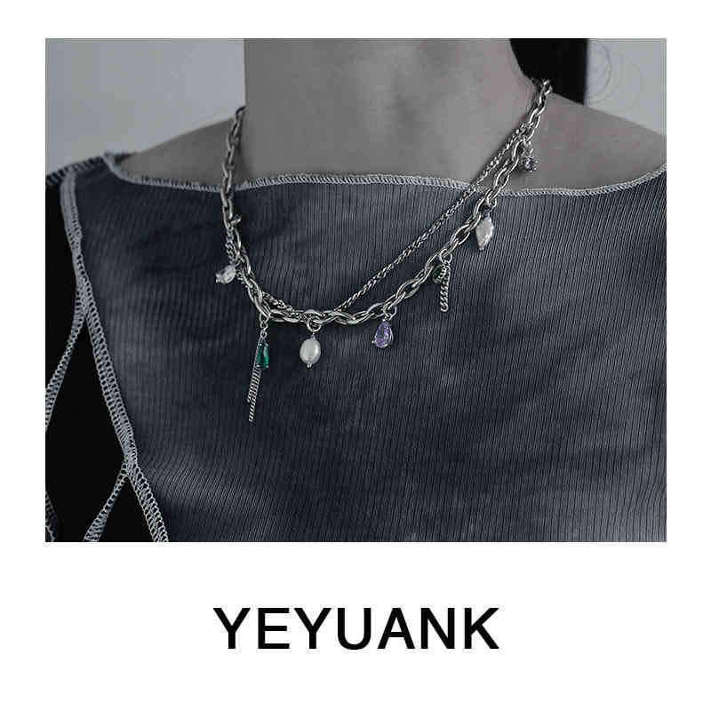 Nomhara Magazine Design Rock Style Multi-element Mixed with Real Pearl Zircon Natural Stone Necklace