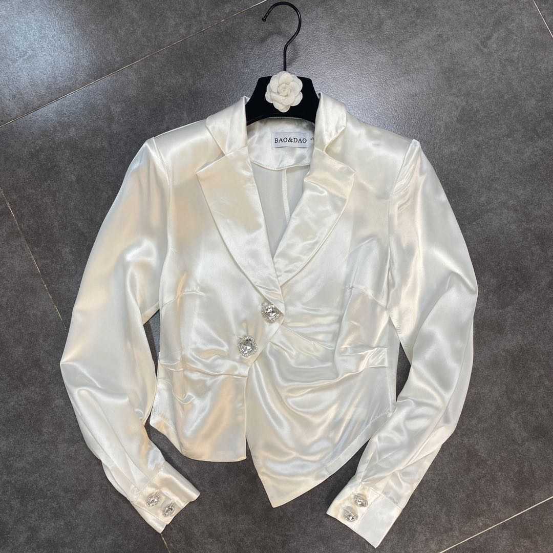 DEAT summer fashion women clothes V-neck full sleeves single breasted asymmetrical high waist blazer WS29604L 210709
