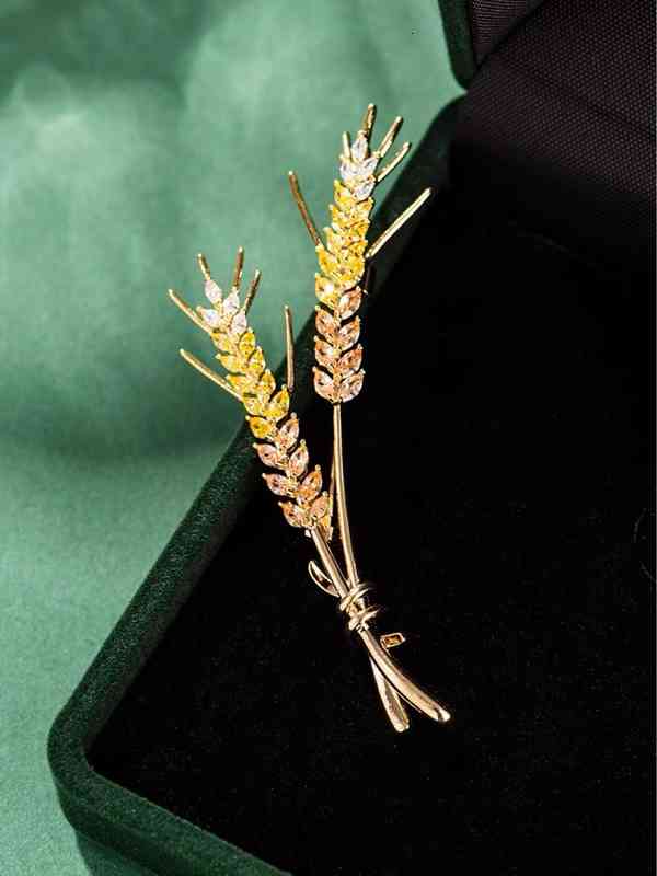 Women's Flower Decoration Baking Paint Naked Gold Korean Elegant Zircon Wheat Ear Brooch