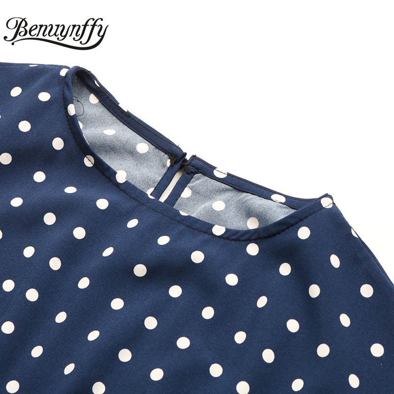 O-Neck Polka Dot Summer Dresses Cap Sleeve Women Knee Length Shirred Elegant Office Lady Belted A-Line Dress 210510