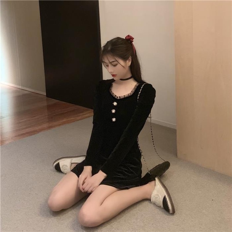 Gothic Black Mini Dress Women Long Sleeve Elegant Vintage Evening Party Y2k Dress Female Dress Korean Autumn Chic 210521