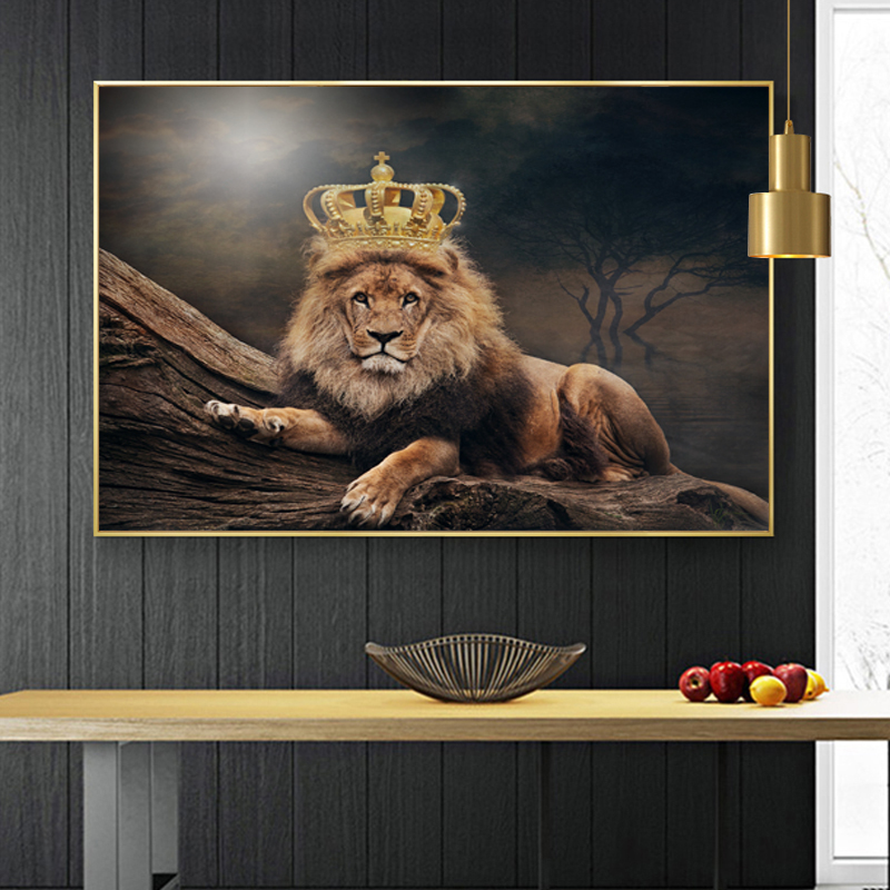 King Lion With Imperial Crown Picture Animal Canvas Painting Wall Art For Living Room Decoration Posters And Prints